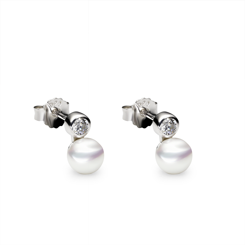 EarringsSilver 925/000Rhodium platedFreshwater pearl and cz