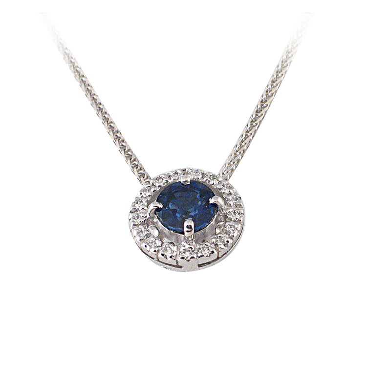 plavi safirfi 6 mm - 1 x;diamant0,01 ct - 17 x