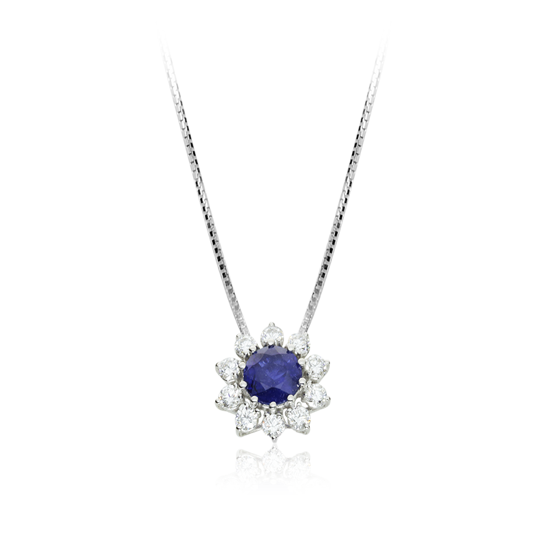 Blue sapphire fi 5 mm - 1 x; diamond 0,03 ct - 10 x